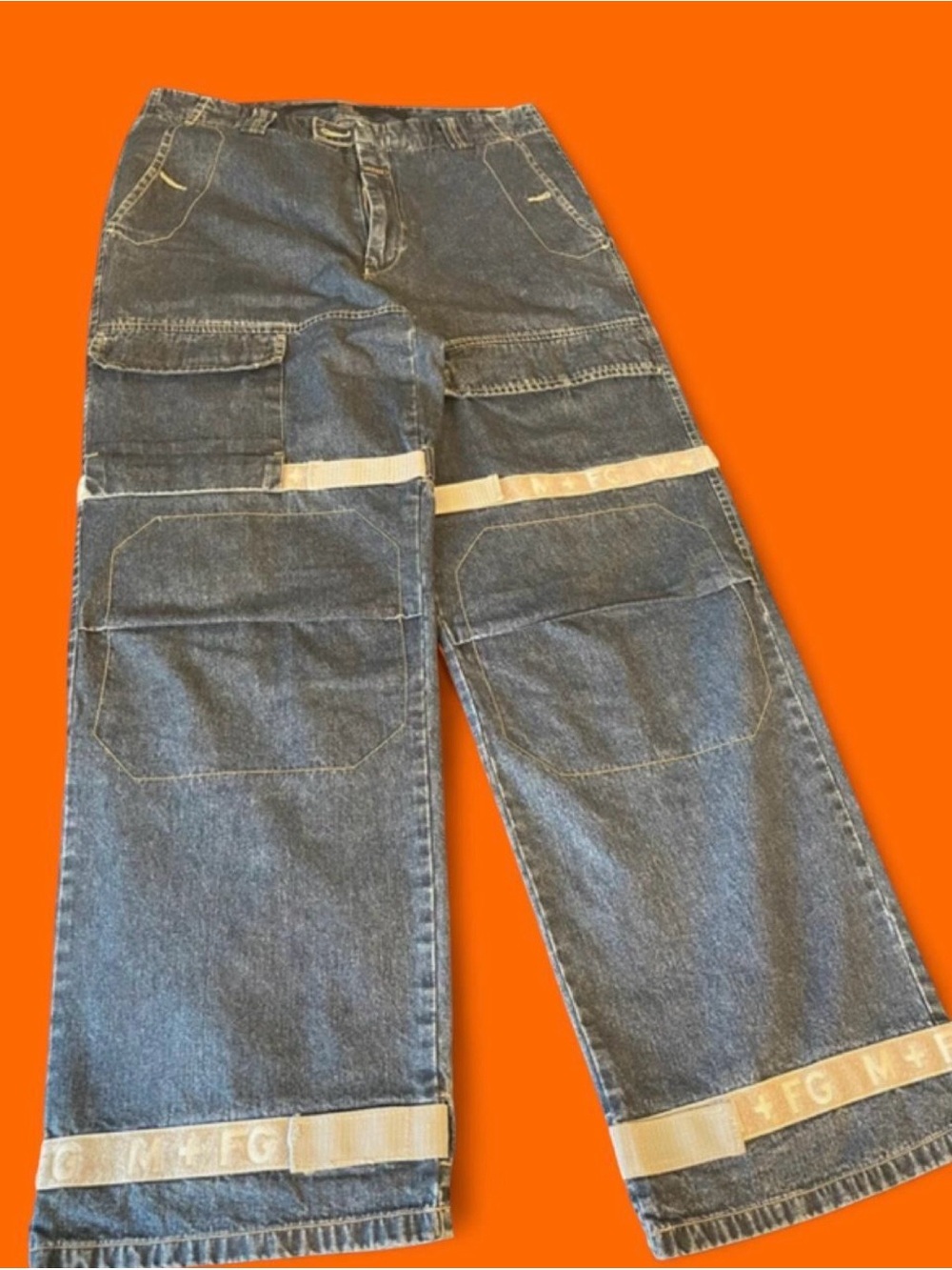Marithe Francois Girbaud Men’s Dark Blue Denim Jeans with Grey Bands